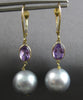 LARGE 1.2CT & AAA AMETHYST & AAA GREY TAHITIAN PEARL 18KT YELLOW GOLD EARRINGS