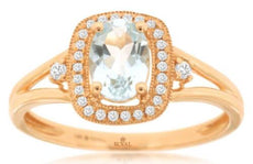 .80CT DIAMOND & AAA AQUAMARINE 14KT ROSE GOLD OVAL & ROUND HALO FRIENDSHIP RING