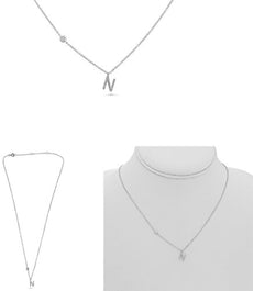 .11CT DIAMOND 14KT WHITE GOLD ROUND INITIAL N SOLITAIRE BY THE YARD FUN NECKLACE