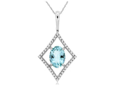 1.25CT DIAMOND & AAA AQUAMARINE 14KT WHITE GOLD 3D OVAL & ROUND FLOATING PENDANT