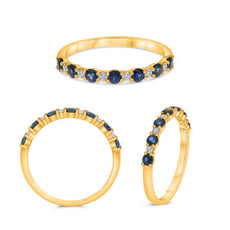 .54CT DIAMOND & AAA SAPPHIRE 14K YELLOW GOLD 3D SEMI ETERNITY SHARED PRONG RING