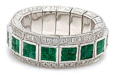 2.65CT DIAMOND & AAA EMERALD 18KT WHITE GOLD ROUND & PRINCESS ANNIVERSARY RING