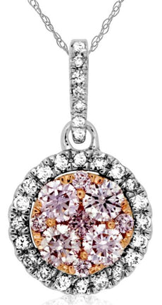 .50CT WHITE & PINK DIAMOND 14KT WHITE & ROSE GOLD CLUSTER ROUND FLOATING PENDANT