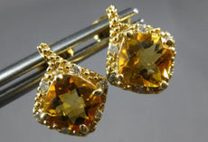 2.25CT DIAMOND & AAA CITRINE 14KT YELLOW GOLD CUSHION & ROUND HANGING EARRINGS