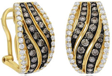 2.0CT WHITE & CHOCOLATE FANCY DIAMOND 14KT YELLOW GOLD 3D DOUBLE LEAF EARRINGS