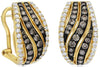 2.0CT WHITE & CHOCOLATE FANCY DIAMOND 14KT YELLOW GOLD 3D DOUBLE LEAF EARRINGS