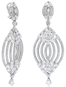 LARGE 10.15CT DIAMOND 18KT WHITE GOLD 3D MULTI SHAPE TEAR DROP HANGING EARRINGS