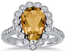 5.36CT DIAMOND & AAA CITRINE 14K WHITE GOLD PEAR SHAPE & ROUND FILIGREE FUN RING