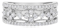 .80CT DIAMOND 14KT WHITE GOLD ROUND MULTI FLOWER OPEN FILIGREE ANNIVERSARY RING
