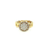 ESTATE LARGE .73CT DIAMOND 18KT YELLOW GOLD 3D PAVE ROUND HALO CLASSIC LOVE RING