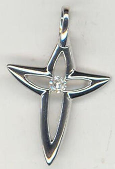 ESTATE .06CT DIAMOND 14KT WHITE GOLD 3D CLASSIC SOLITAIRE CROSS FLOATING PENDANT