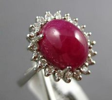 5.35CT DIAMOND & AAA CABOCHON RUBY 14KT WHITE GOLD 3D ROUND & OVAL HALO FUN RING