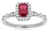 0.89CT DIAMOND & AAA RUBY 14KT WHITE GOLD 3D EMERALD CUT & ROUND ENGAGEMENT RING