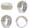 WIDE .65CT WHITE & FANCY YELLOW DIAMOND 18KT 2 TONE GOLD 3D CUSHION & ROUND RING