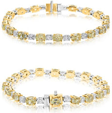 11.99CT WHITE & FANCY YELLOW DIAMOND 18KT 2 TONE GOLD OVAL TENNIS BRACELET