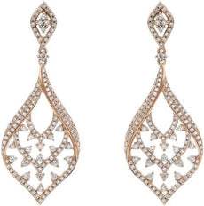 ESTATE .40CT DIAMOND 14KT ROSE GOLD 3D CLASSIC ROUND LEAF FUN HANGING EARRINGS