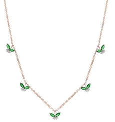 1.15CT DIAMOND & AAA EMERALD 14K ROSE GOLD MARQUISE & ROUND BY THE YARD NECKLACE