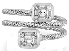 .32CT DIAMOND 18K WHITE GOLD 3D ROUND & BAGUETTE DOUBLE SQUARE OCTAGON ROPE RING