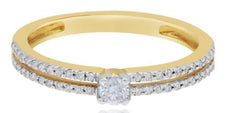 .25CT DIAMOND 14KT YELLOW GOLD ROUND SOLITAIRE 2 ROW FRIENDSHIP ENGAGEMENT RING