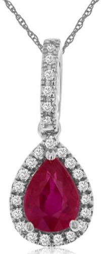 .88CT DIAMOND & AAA RUBY 14K WHITE GOLD PEAR SHAPE & ROUND HALO FLOATING PENDANT