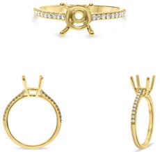 .16CT DIAMOND 14K YELLOW GOLD 3D ROUND 4 PRONG SEMI ETERNITY SEMI MOUNT RING