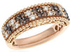 .84CT WHITE & MOCHA DIAMOND 18K ROSE GOLD 2 ROW BEADED FILIGREE ANNIVERSARY RING