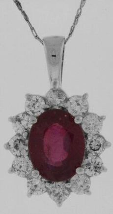 3.30CT DIAMOND & AAA RUBY 14KT WHITE GOLD 3D OVAL & ROUND PRINCESS DIANA PENDANT