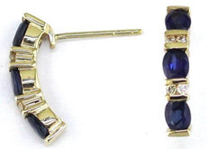 1.5CT DIAMOND & AAA SAPPHIRE 14KT YELLOW GOLD 3D OVAL & ROUND HANGING EARRINGS