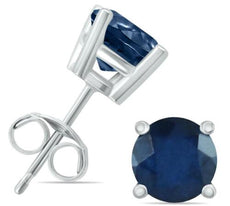 ESTATE .60CT AAA SAPPHIRE 14KT WHITE GOLD ROUND CLASSIC SOLITAIRE STUD EARRINGS