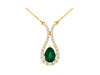 1.01CT DIAMOND & AAA EMERALD 14K YELLOW GOLD 3D ROUND & PEAR SHAPE LOVE NECKLACE