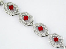 3.3CT DIAMOND & AAA RUBY 14K WHITE GOLD PRINCESS & ROUND HEXAGON TENNIS BRACELET