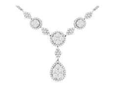 2.90CT DIAMOND 14KT WHITE GOLD 3D ROUND CLUSTER TEAR DROP LARIAT LOVE NECKLACE