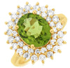 LARGE 3.85CT DIAMOND & AAA PERIDOT 14KT YELLOW GOLD OVAL & ROUND FLOWER FUN RING