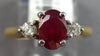 1.02CT DIAMOND & AAA RUBY 14KT 2 TONE GOLD OVAL & ROUND 3 STONE ENGAGEMENT RING