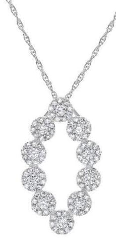 .75CT DIAMOND 14KT WHITE GOLD MULTI FLOWER MARQUISE SHAPE LOVE FLOATING PENDANT