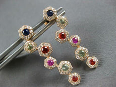 1.16CT DIAMOND & AAA MULTI COLOR SAPPHIRE 14K ROSE GOLD HEXAGON HANGING EARRINGS