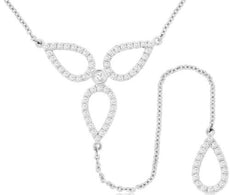 .55CT DIAMOND 14KT WHITE GOLD 3D ROUND FLOWER TEAR DROP LARIAT LOVE NECKLACE