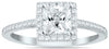 1.09CT DIAMOND 14KT WHITE GOLD PRINCESS & ROUND HALO ENGAGEMENT WEDDING RING SET