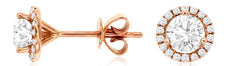 ESTATE 1.0CT DIAMOND 14KT ROSE GOLD CLASSIC SOLITAIRE HALO MARTINI STUD EARRINGS