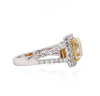 LARGE 2.95 WHITE & FANCY YELLOW DIAMOND 18KT 2 TONE GOLD CUSHION ENGAGEMENT RING