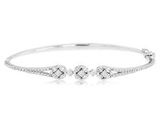 .95CT DIAMOND 14K WHITE GOLD ROUND & MARQUISE TRIPLE FLOWER CUFF BANGLE BRACELET