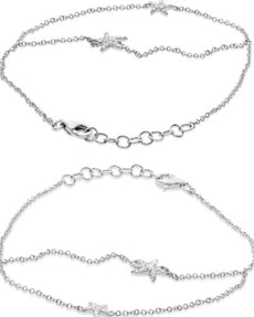 .07CT DIAMOND 14KT WHITE GOLD ROUND DOUBLE STAR BY THE YARD ADJUSTABLE BRACELET