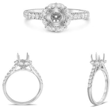 .58CT DIAMOND 14K WHITE GOLD ROUND & MARQUISE 4 PRONG SEMI MOUNT ENGAGEMENT RING