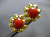 ESTATE LARGE AAA CORAL 18KT YELLOW GOLD 3D FLOWER FUN CLIP ON EARRINGS #28059