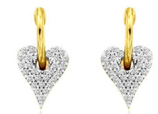 ESTATE .23CT DIAMOND 14KT 2 TONE GOLD 3D HEART SHAPE LOVE HANGING EARRINGS