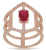 1.13CT DIAMOND & AAA RUBY 14KT ROSE GOLD OVAL & ROUND MULTI ROW HEXAGON FUN RING