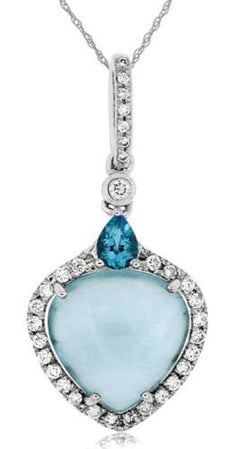 5.09CT DIAMOND & AAA BLUE TOAPZ 14KT WHITE GOLD HEART SHAPE FUN FLOATING PENDANT