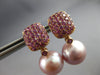 ESTATE LARGE 1.45CT AAA PINK RHODOLITE & PINK SOUTH SEA PEARL 18K ROSE GOLD 3D EARRINGS