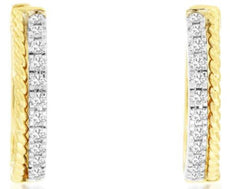 .22CT DIAMOND 14KT YELLOW GOLD 3D ROUND CLASSIC ROPE DESIGN HUGGIE HOOP EARRINGS