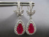 LARGE 4.28CT DIAMOND & AAA RUBY 14KT WHITE GOLD PEAR SHAPE HALO HANGING EARRINGS